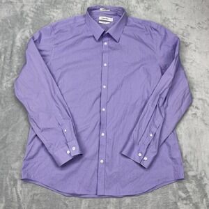 Calvin Klein Dress Shirt Men XL Purple Pinstriped Non-Iron Long Sleeve Button Up